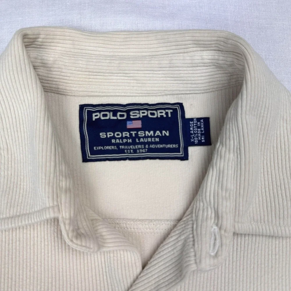 Polo Sport Ralph Lauren Shirt Men XL Ribbed Cotton Button‎ Up Pocket 90s Y2K